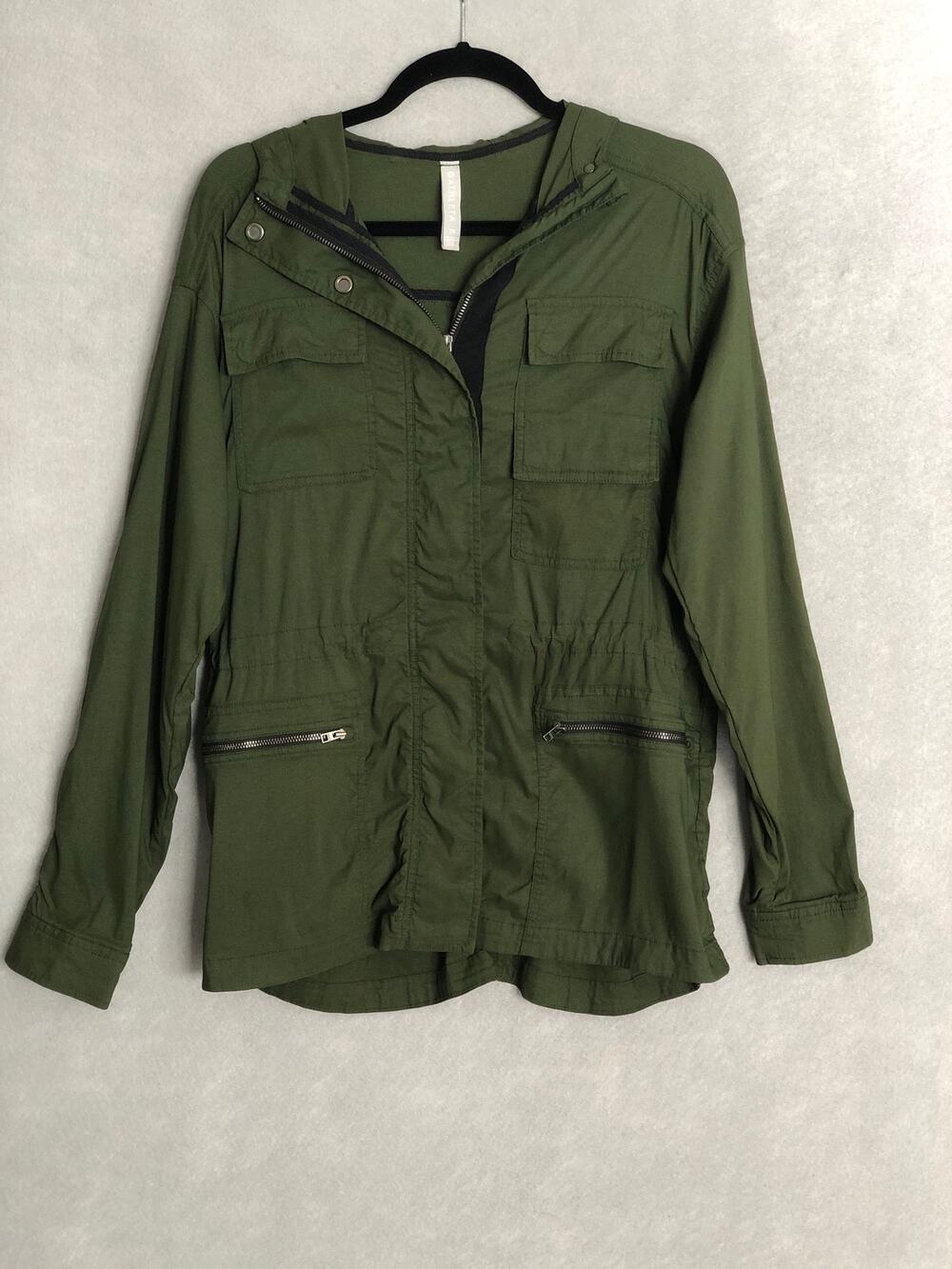 Athleta Hooded Jacket Zipper Snap Front Green Women's XS